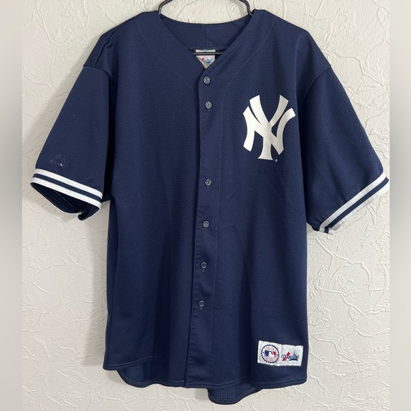 Vintage New York Yankees Jersey Jason Giambi Men LARGE Majestic Blue Made in USA - Picture 1 of 9